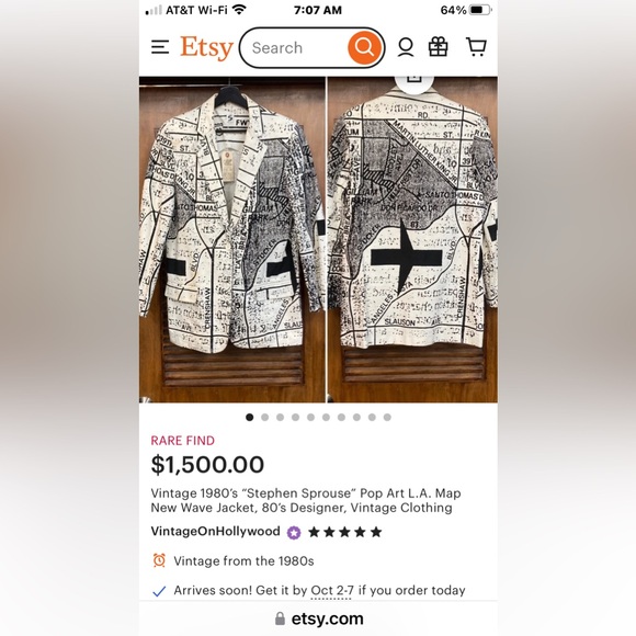 STEPHEN SPROUSE VINTAGE BLAZER PREOWNED POP ART “LA STREET MAP” WHT/BLK . RARE! - Picture 11 of 11